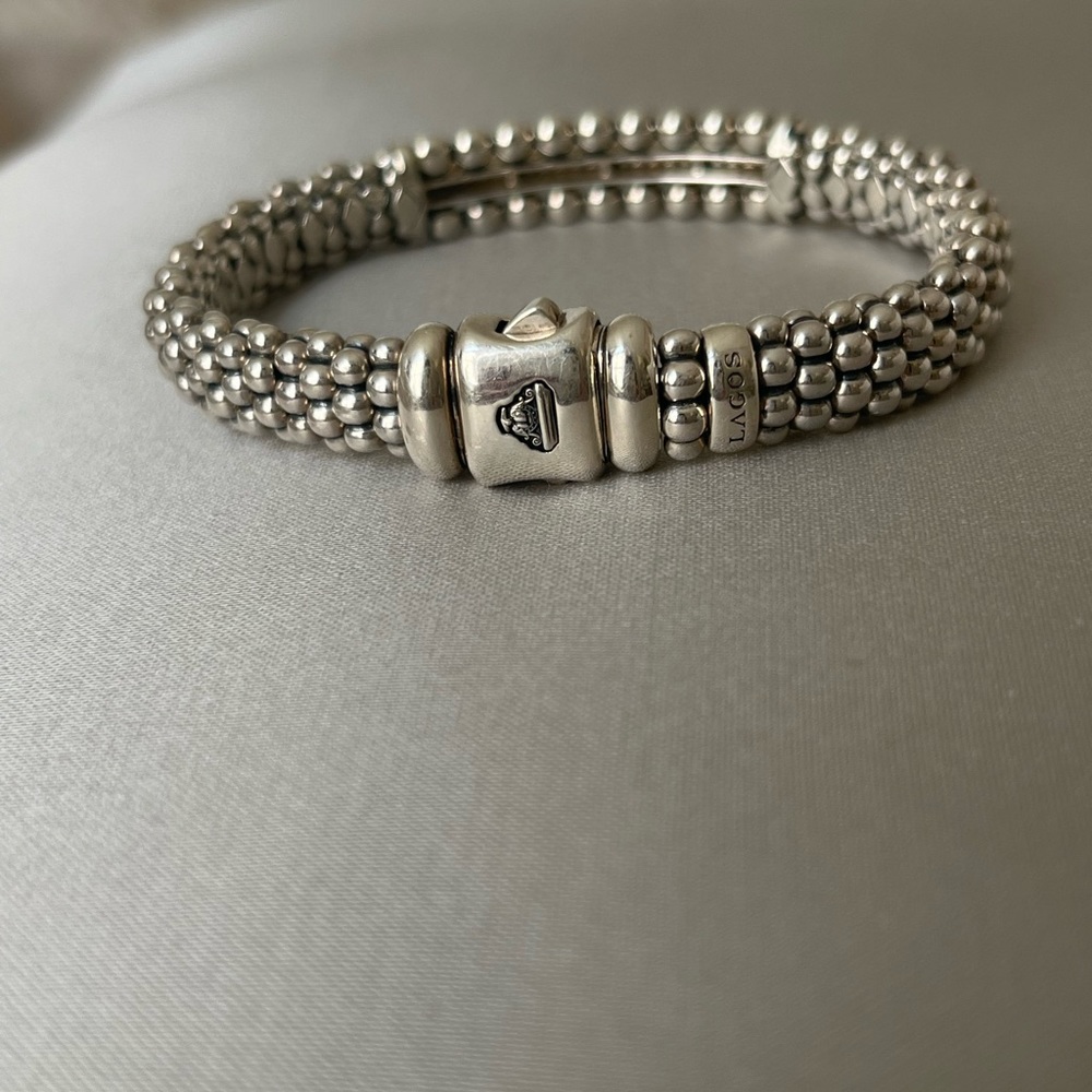 LAGOS Silver Caviar Diamond Bar Bracelet Size M (7.0”) - Picture 4 of 5